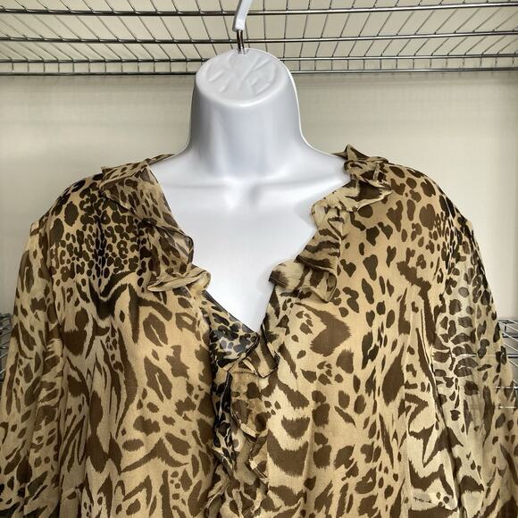 Spenser Jeremy Women's Ruffled Animal Print Silk Blouse Size 20 Flowy Maximalist - Picture 6 of 9